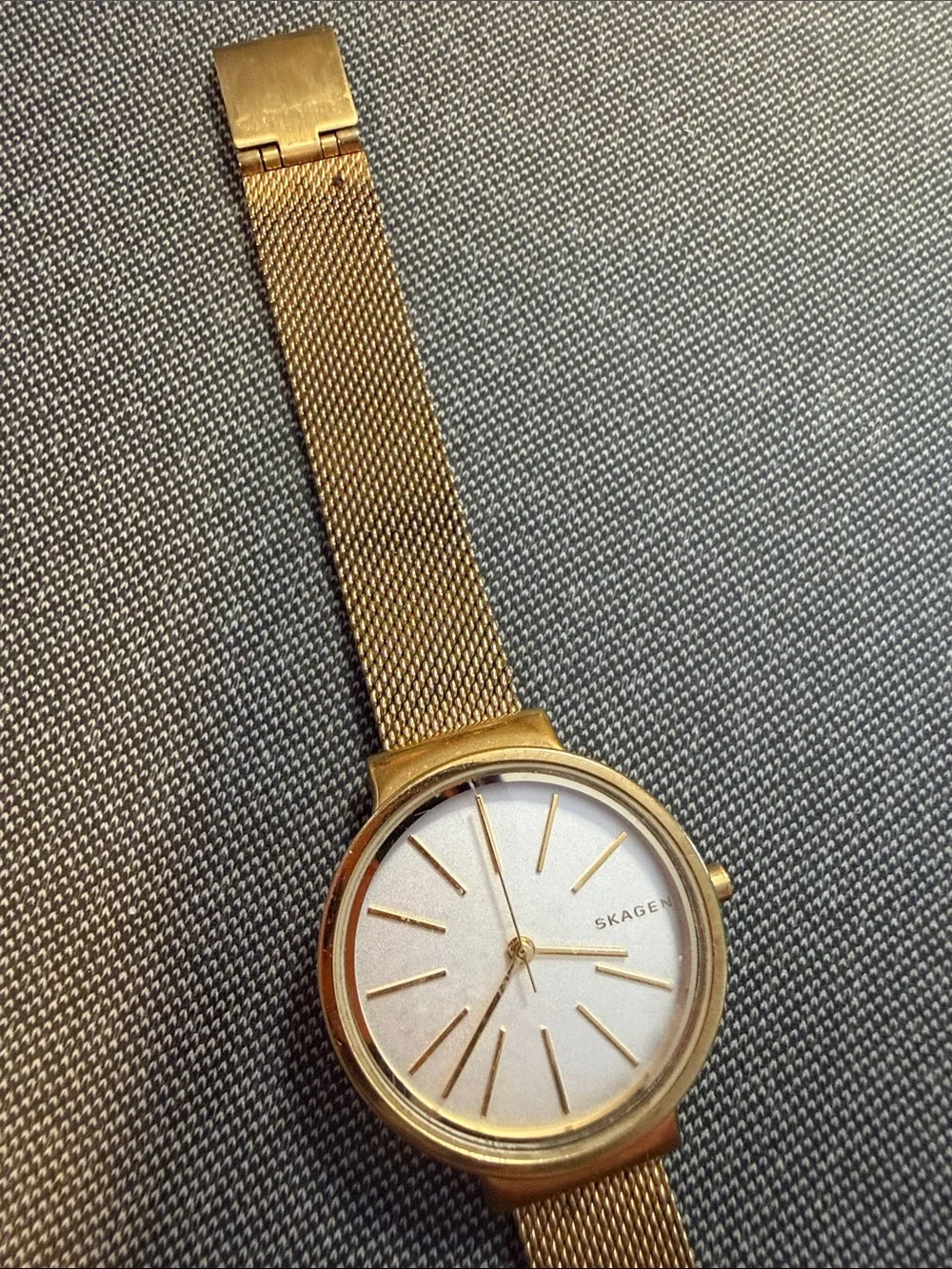 Skagen Gold-Tone Mesh Bracelet Women's Watch with White Dial